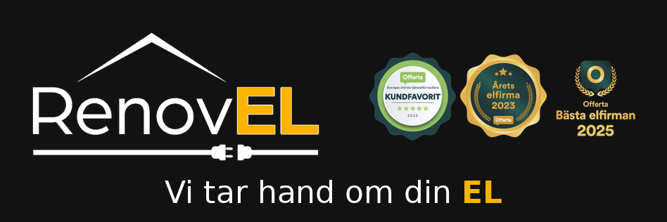 RenovEL – Vi tar hand om din EL. Offerta: Kundfavorit, Årets elfirma 2023, Bästa elfirman 2025
